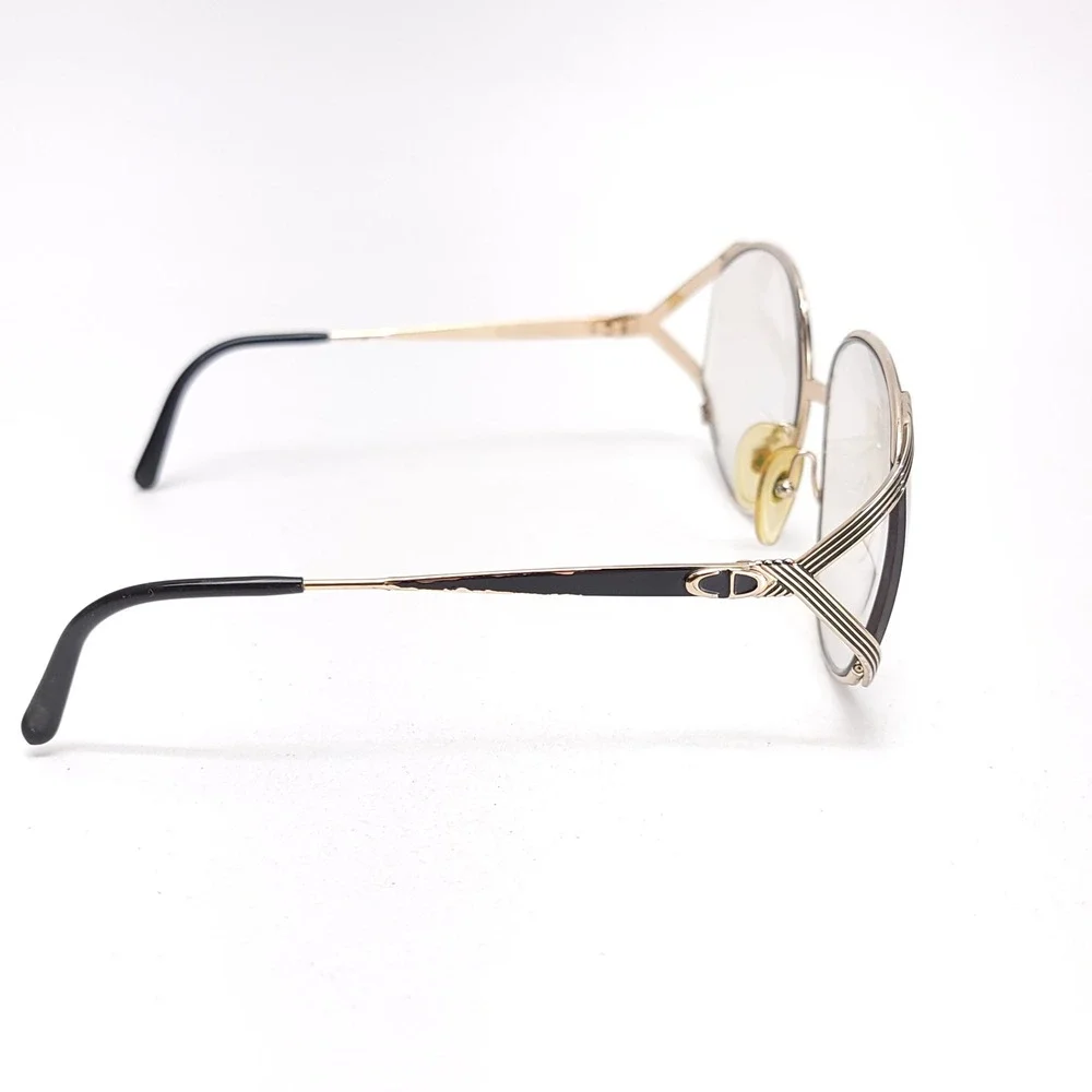 Christian Dior STRIA 2387 Vintage Oversized‎ Round Gold Black Eyeglass Frames